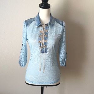 Final Sale New Lace / Denim Top By Adeline